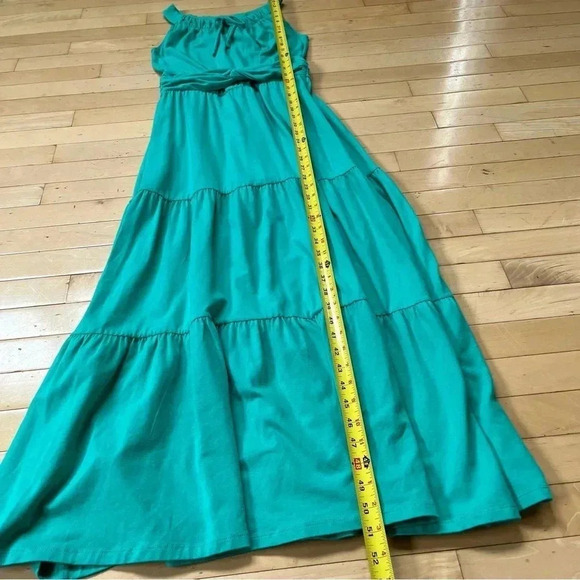 Talbots Sleeveless Aqua Color Soft Knit Maxi Dress Petites Size P Tiered Flowy - Picture 5 of 8